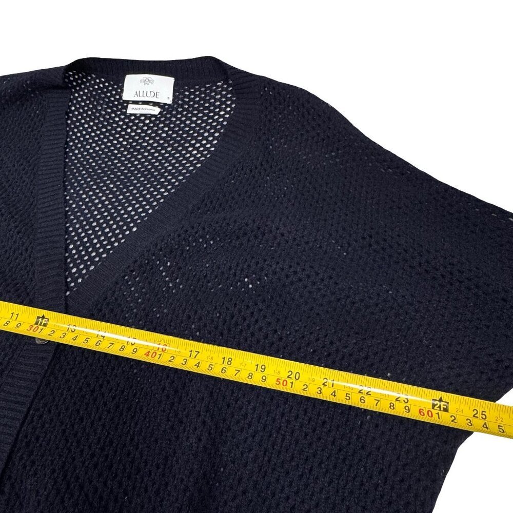 Allude Womans 100% Cashmere Cardigan Sz M Open Knit Old Monet Minimalist Sheer - Picture 7 of 11